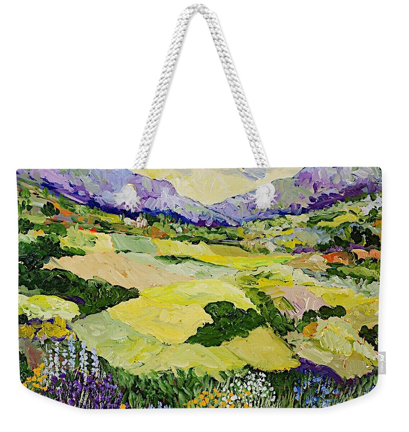 Landscape Weekender Tote Bag featuring the painting Cool Grass by Allan P Friedlander