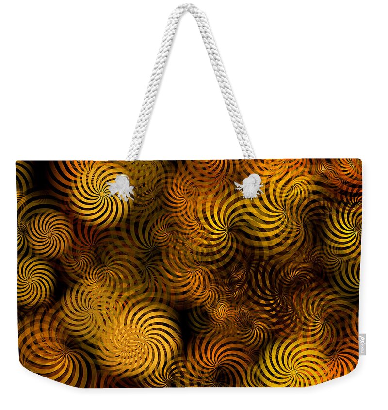 Copper Weekender Tote Bag featuring the mixed media Copper Spirals Abstract Square by Christina Rollo