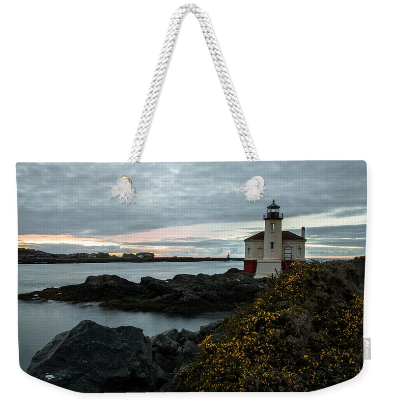Coquille River Lighthouse Weekender Tote Bag featuring the photograph Coquille River Lighthouse Landscape by John Daly