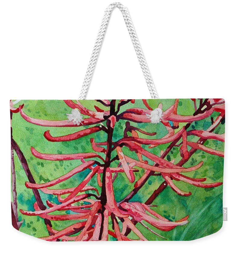 Coral Bean Weekender Tote Bag featuring the painting Coral Bean Flowers by Terry Holliday