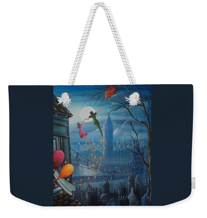 London Weekender Tote Bag featuring the painting Corinna's Birthday Flight by Krystyna Spink