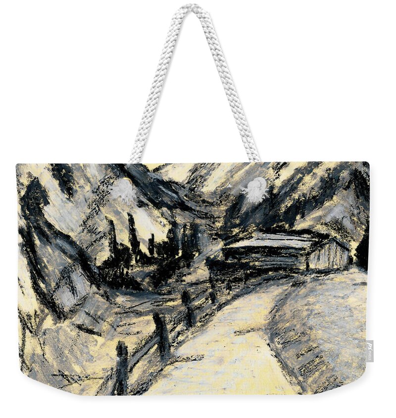 Oil Pastels Weekender Tote Bag featuring the painting Cottage In The Mountain by Lidija Ivanek - SiLa