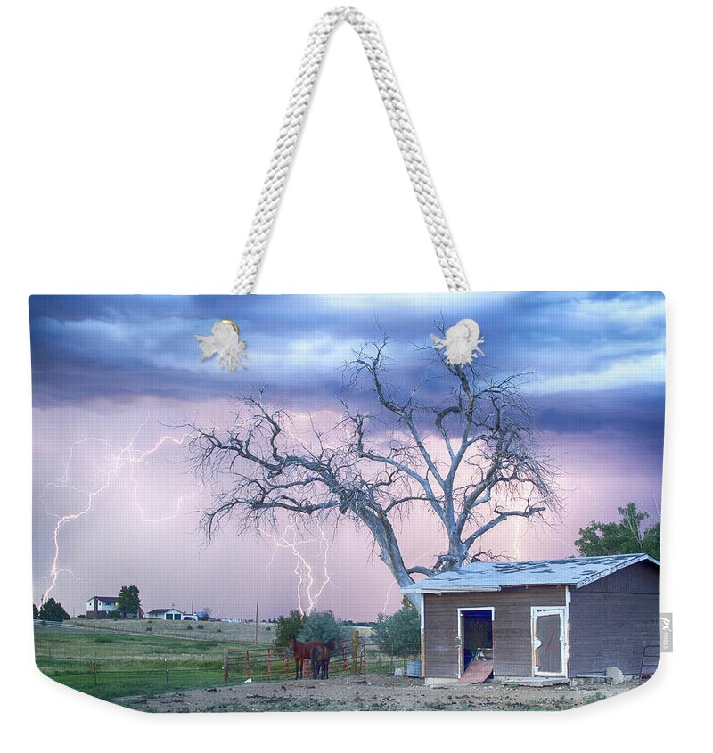 Country Weekender Tote Bag featuring the photograph Country Horses Riders On The Storm by James BO Insogna