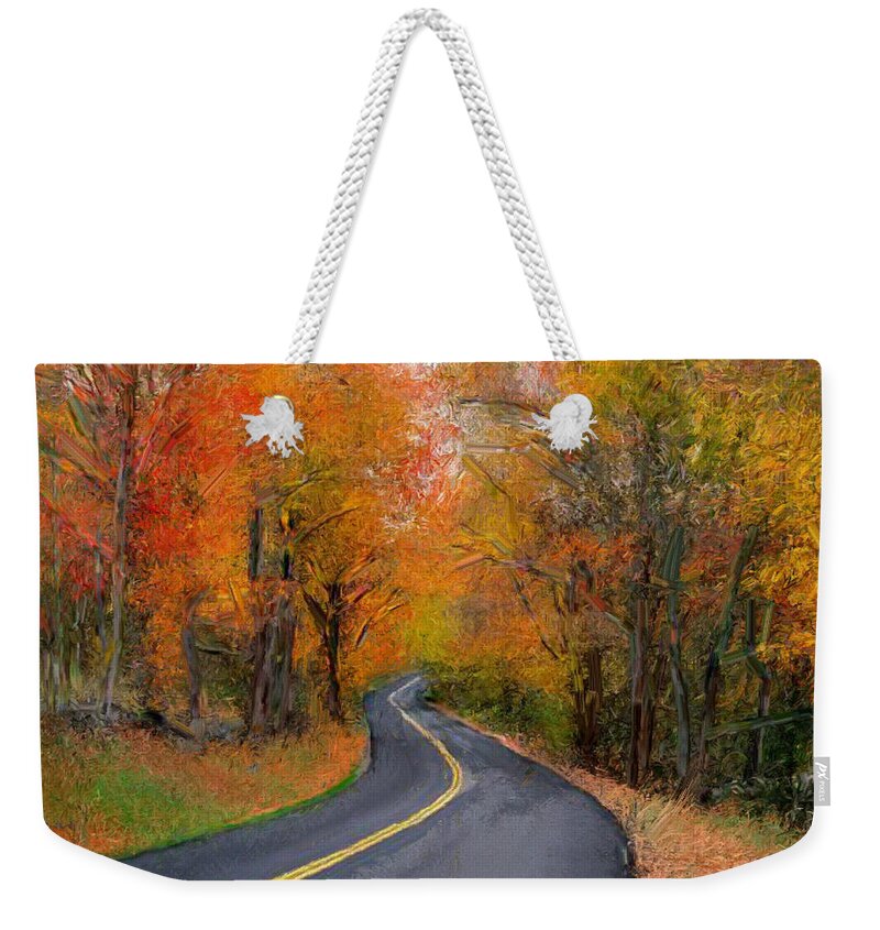 Country Road Weekender Tote Bag featuring the painting Country Road in Autumn by Bruce Nutting
