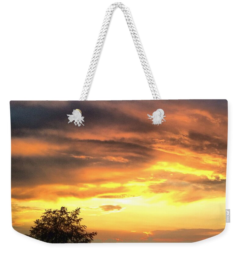 Sunset Weekender Tote Bag featuring the photograph Country Scene from Hilltop to Hilltop by Angela Rath