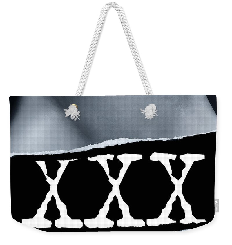 Sex Weekender Tote Bag featuring the photograph Couple making love and XXX sign black and white by Maxim Images Exquisite Prints