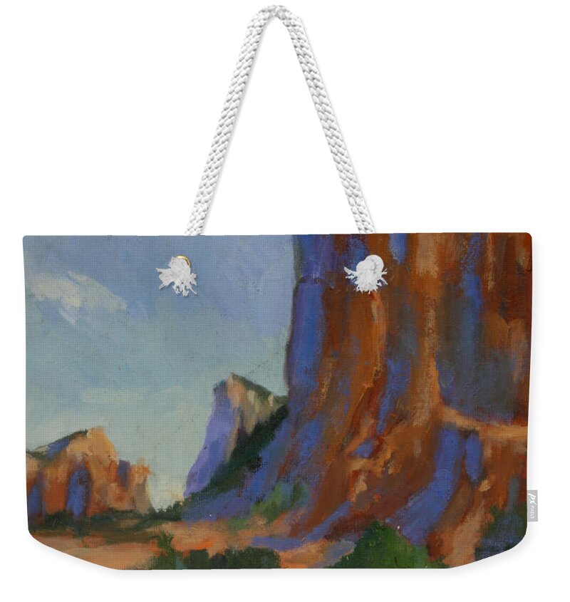 Arizona Weekender Tote Bag featuring the painting Courthouse Rock II by Maria Hunt