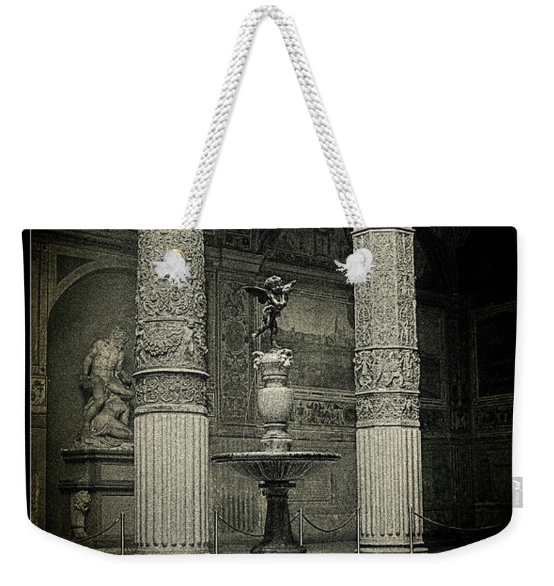 Courtyard Palazzo Becchio Weekender Tote Bag featuring the photograph Courtyard Fountain lomo by Weston Westmoreland