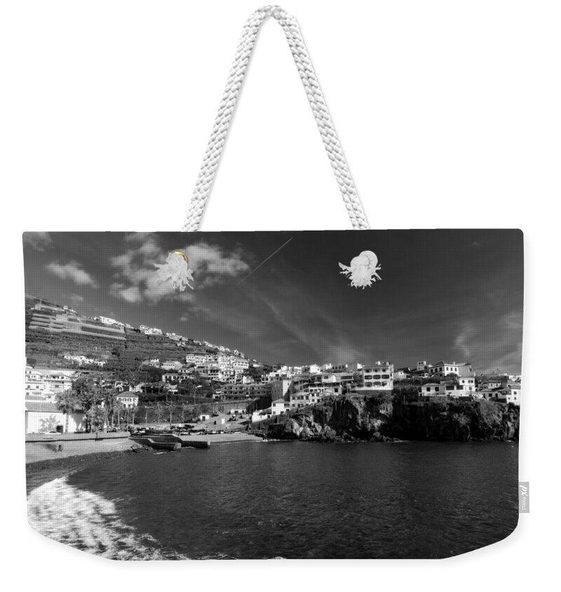 Funchal Weekender Tote Bag featuring the photograph Cove in black and white by Tracy Winter