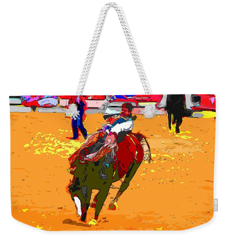 Bronco Weekender Tote Bag featuring the photograph Cowboy on the Bronc by C H Apperson