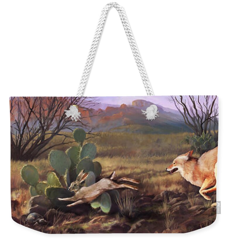 Animals Paintings Weekender Tote Bag featuring the painting Coyote Run by Robert Corsetti