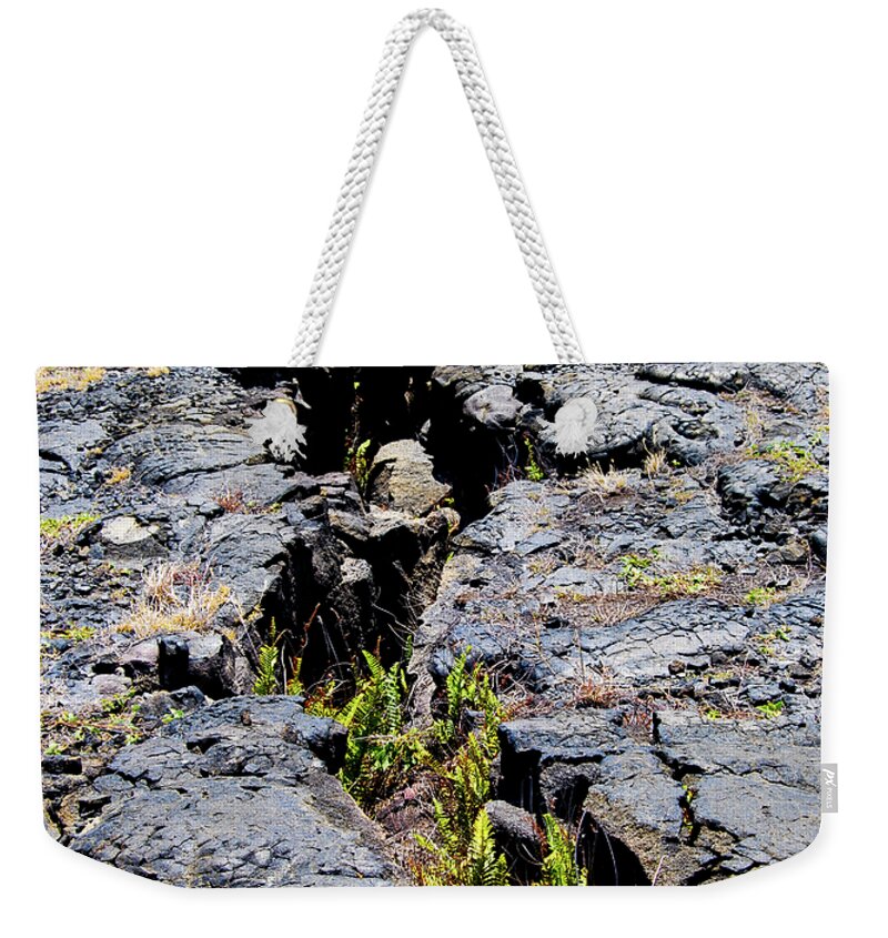 Basalt Weekender Tote Bag featuring the photograph Crack in the Lava by Christi Kraft