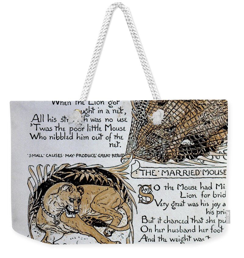 1887 Weekender Tote Bag featuring the drawing Crane Mouse And The Lion by Granger