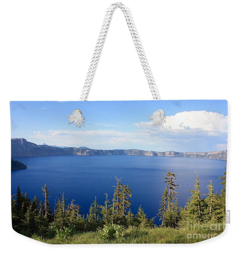 Crater Lake Weekender Tote Bag featuring the photograph Crater Lake Vista by Carol Groenen