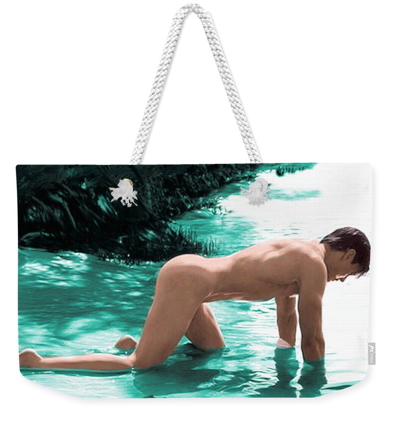 Nude Weekender Tote Bag featuring the painting Crawling in a Lagoon by Troy Caperton