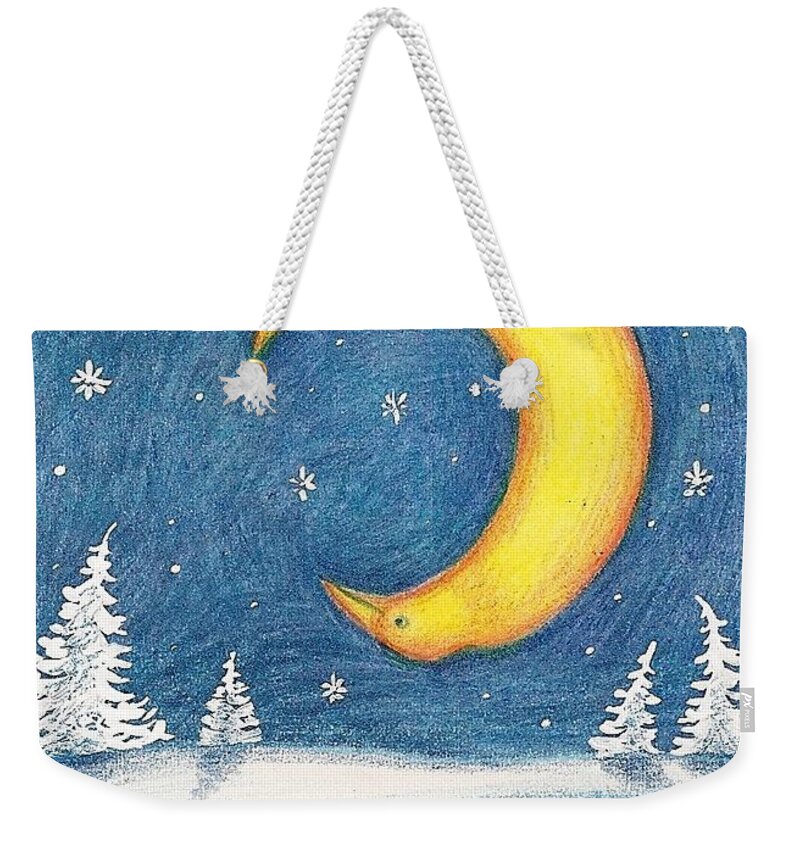 Print Weekender Tote Bag featuring the painting Crescent Moon by Margaryta Yermolayeva