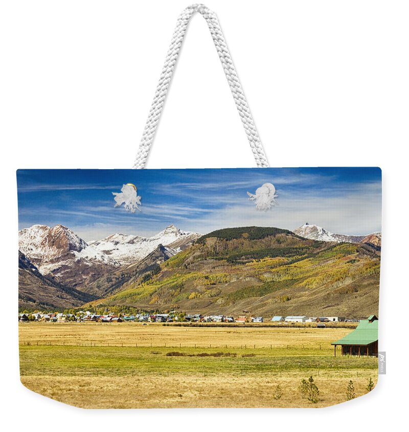 Autumn Weekender Tote Bag featuring the photograph Crested Butte City Colorado Panorama View by James BO Insogna