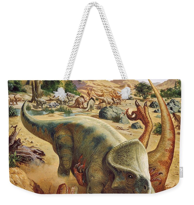 Illustration Weekender Tote Bag featuring the photograph Cretaceous Period Landscape by Publiphoto