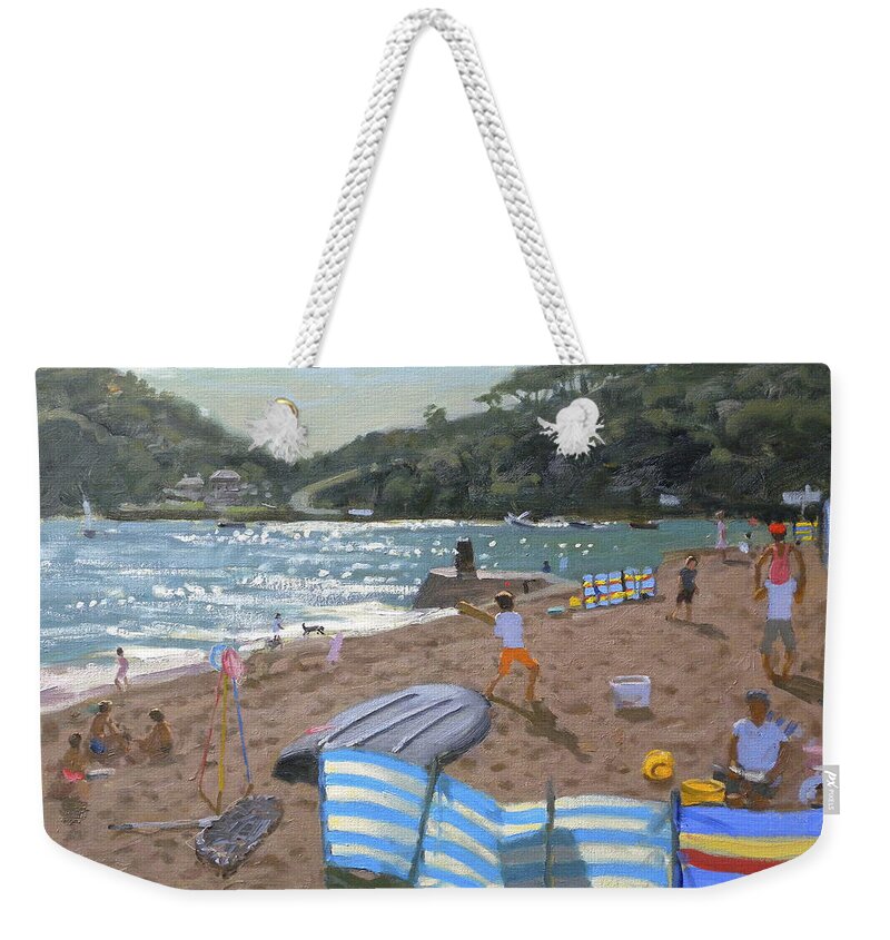 Sun Weekender Tote Bag featuring the painting Cricket Teignmouth by Andrew Macara