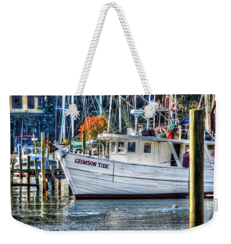 Alabama Weekender Tote Bag featuring the painting Crimson Tide in Harbor by Michael Thomas