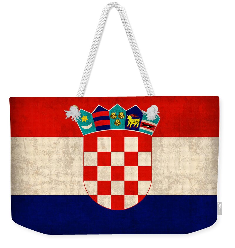 Croatia Weekender Tote Bag featuring the mixed media Croatia Flag Vintage Distressed Finish by Design Turnpike