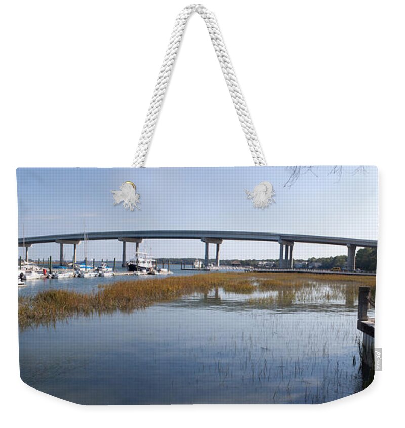 Architecture Weekender Tote Bag featuring the photograph Cross Island Bridge Hilton Head by Thomas Marchessault