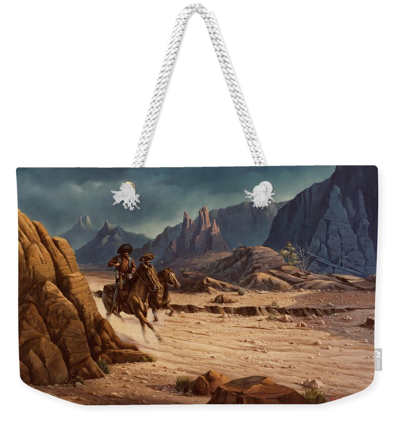Michael Humphries Weekender Tote Bag featuring the painting Crossing The Border by Michael Humphries