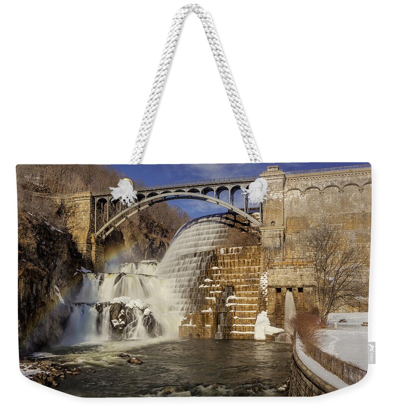 Croton Dam Weekender Tote Bag featuring the photograph Croton Dam And Rainbow by Susan Candelario