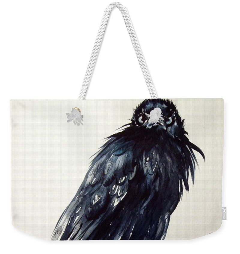 Crow Weekender Tote Bag featuring the painting Crow by Kovacs Anna Brigitta