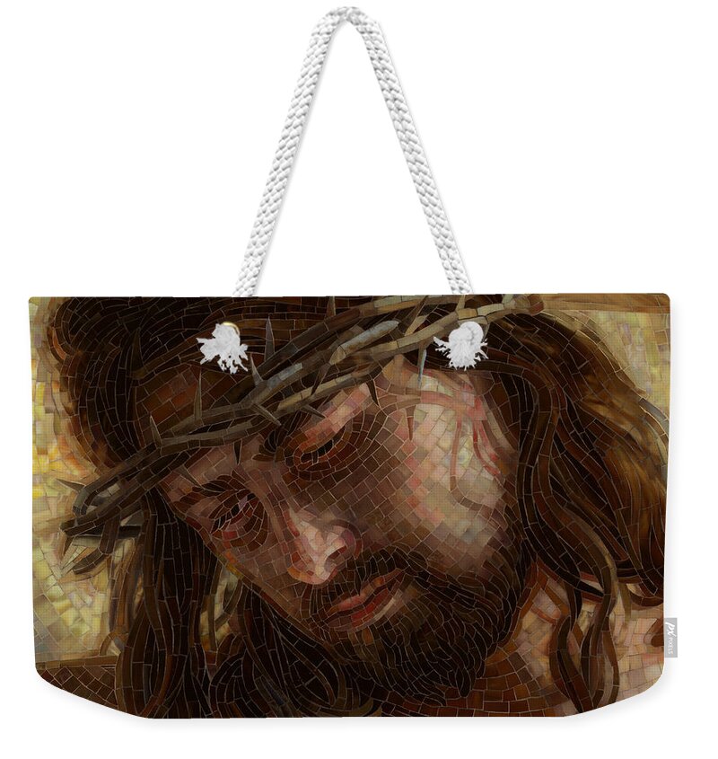 Jesus Weekender Tote Bag featuring the painting Crown of Thorns Glass Mosaic by Mia Tavonatti
