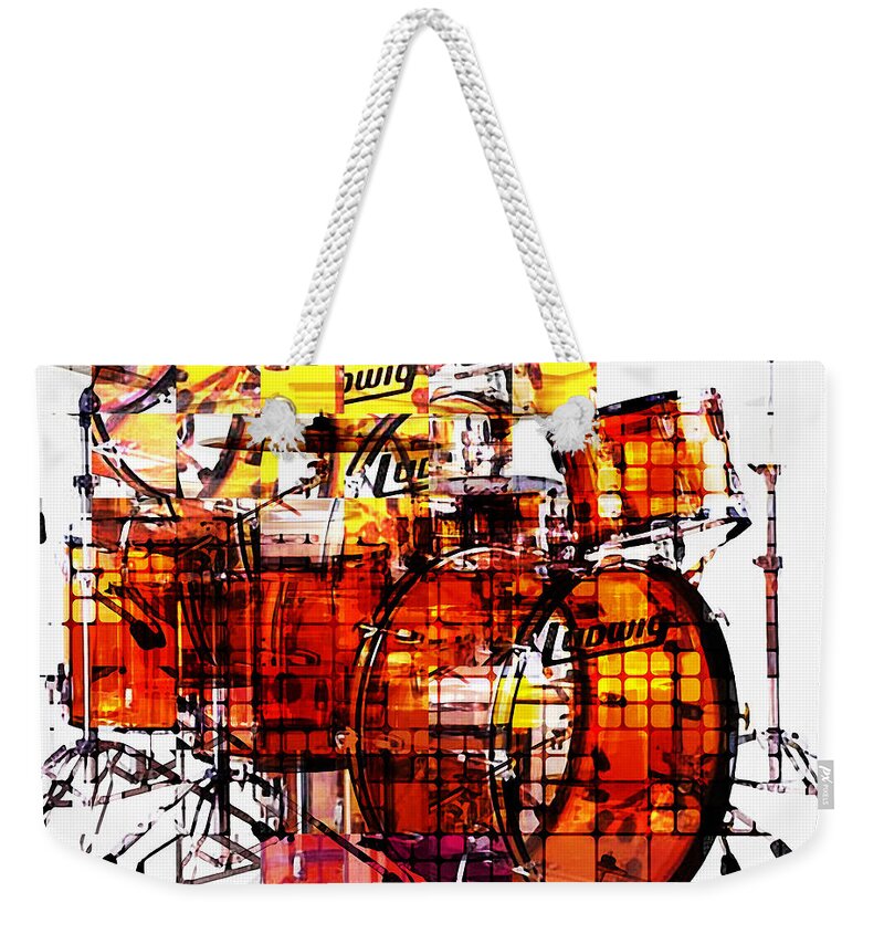 Drum Kit Weekender Tote Bag featuring the mixed media Cubist Drums by Russell Pierce