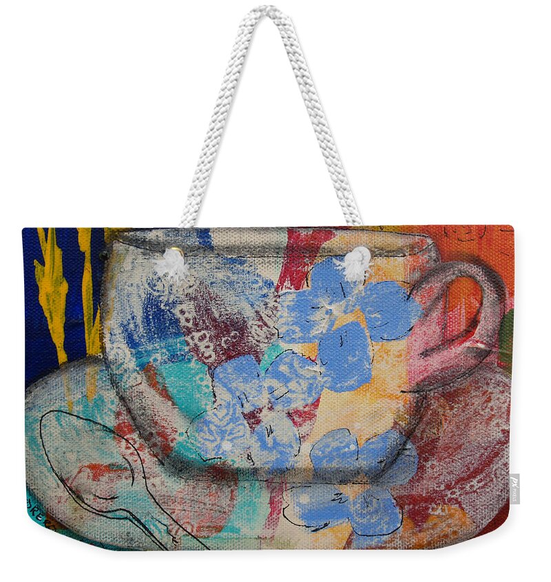 Teacup Weekender Tote Bag featuring the painting Cuppa Luv by Robin Pedrero