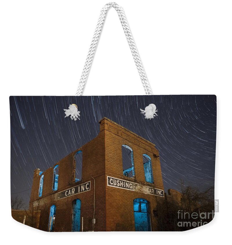 Abandoned Service Station Weekender Tote Bag featuring the photograph Cushing Auto Service by Keith Kapple