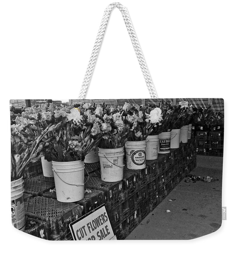 Irises Weekender Tote Bag featuring the digital art Cut Flowers For Sale by Gary Olsen-Hasek