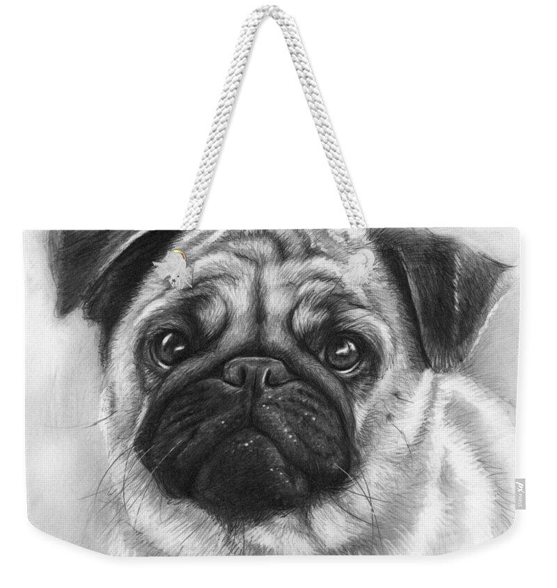 Dog Weekender Tote Bag featuring the drawing Cute Pug by Olga Shvartsur