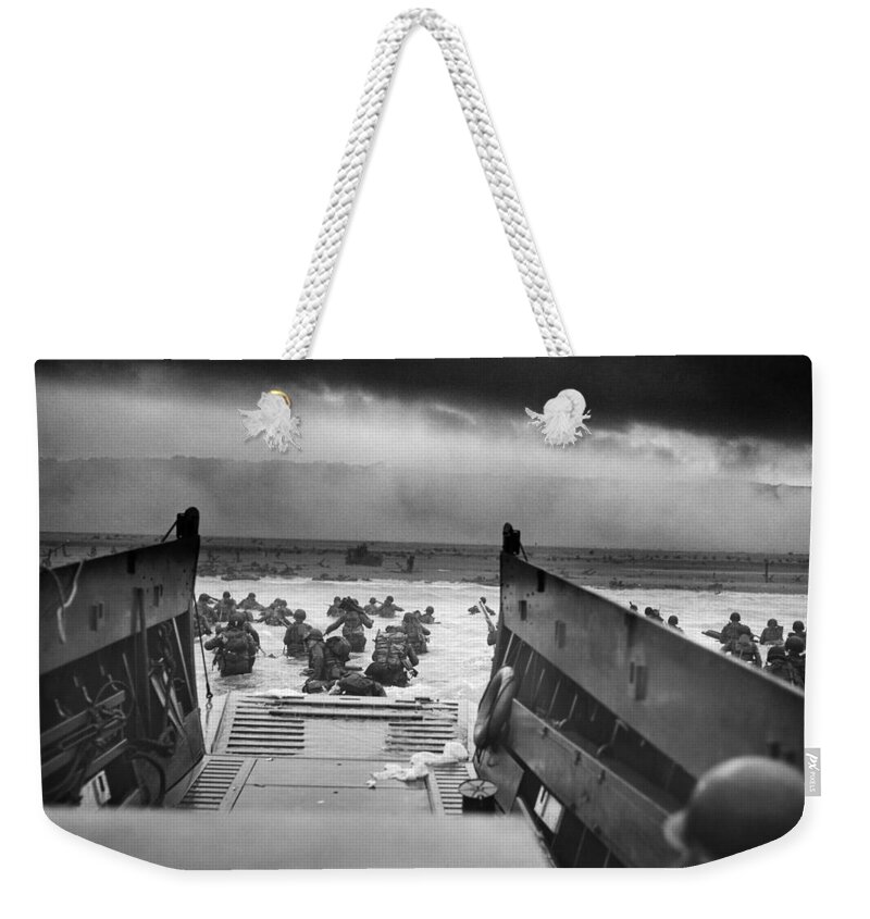 D Day Weekender Tote Bag featuring the photograph D-Day Landing by War Is Hell Store