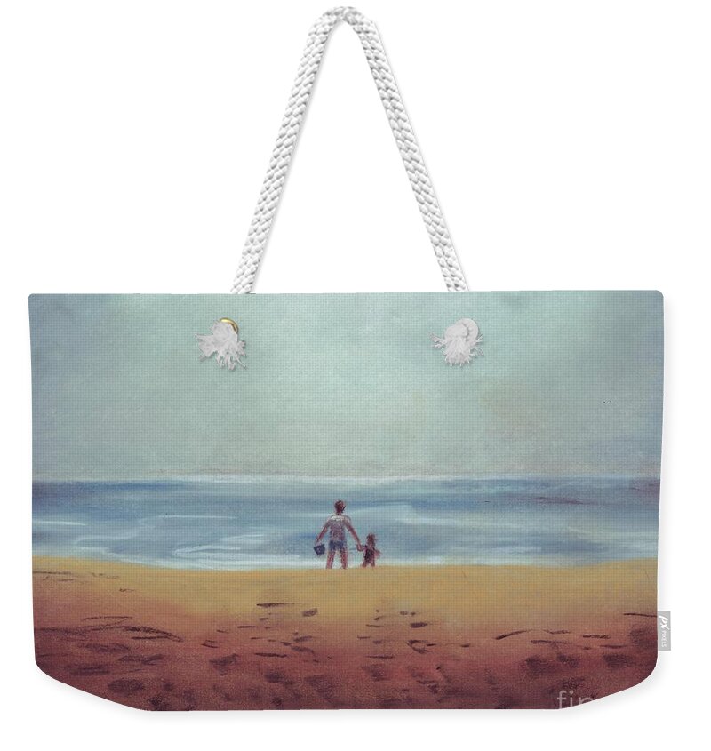 Daddy Weekender Tote Bag featuring the drawing Daddy at the Beach by Samantha Geernaert