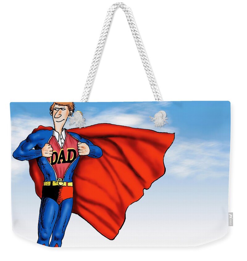 Daddys Home Weekender Tote Bag featuring the painting Daddys Home Superman Dad by Tony Rubino