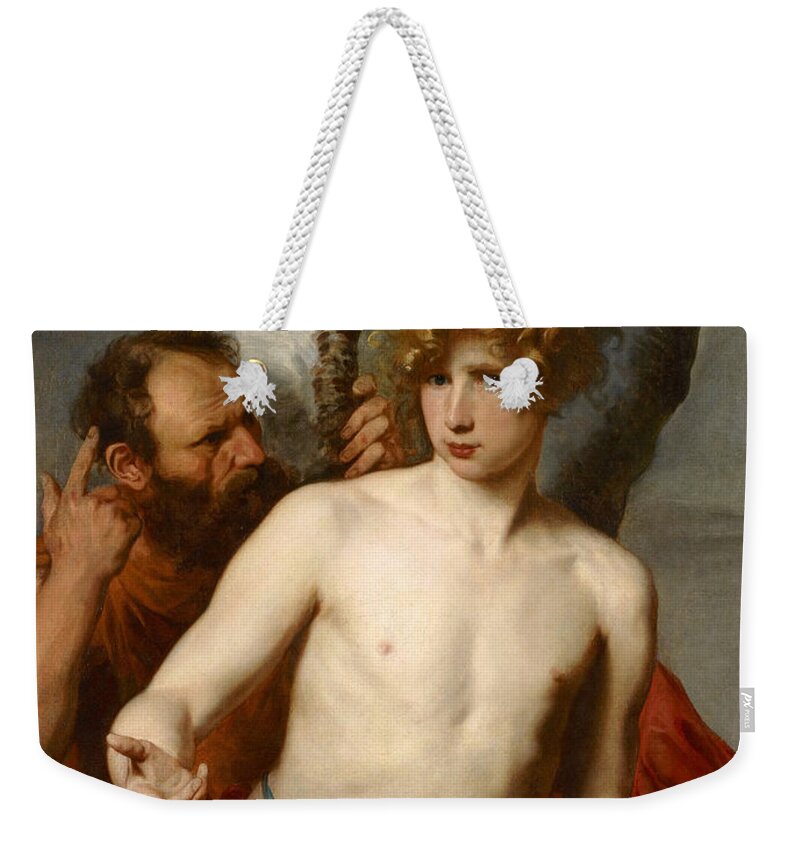 Anthony Van Dyck Weekender Tote Bag featuring the painting Daedalus and Icarus by Anthony van Dyck