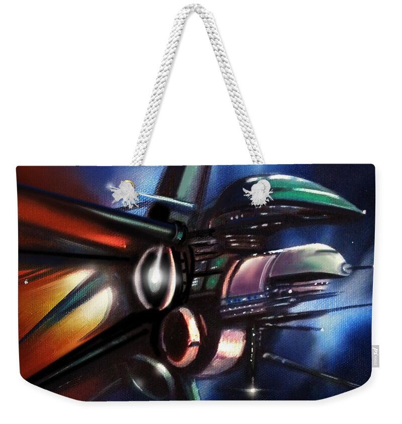 Starships Weekender Tote Bag featuring the painting Daedalus Destroyer by James Hill