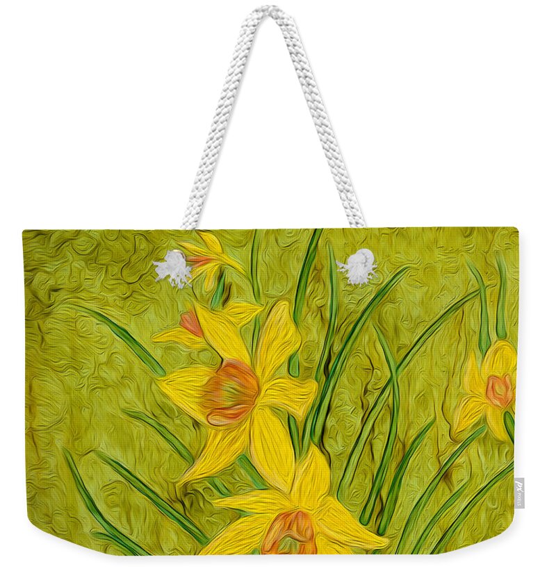 Alcohol Ink Weekender Tote Bag featuring the painting Daffodil by Laurie Williams
