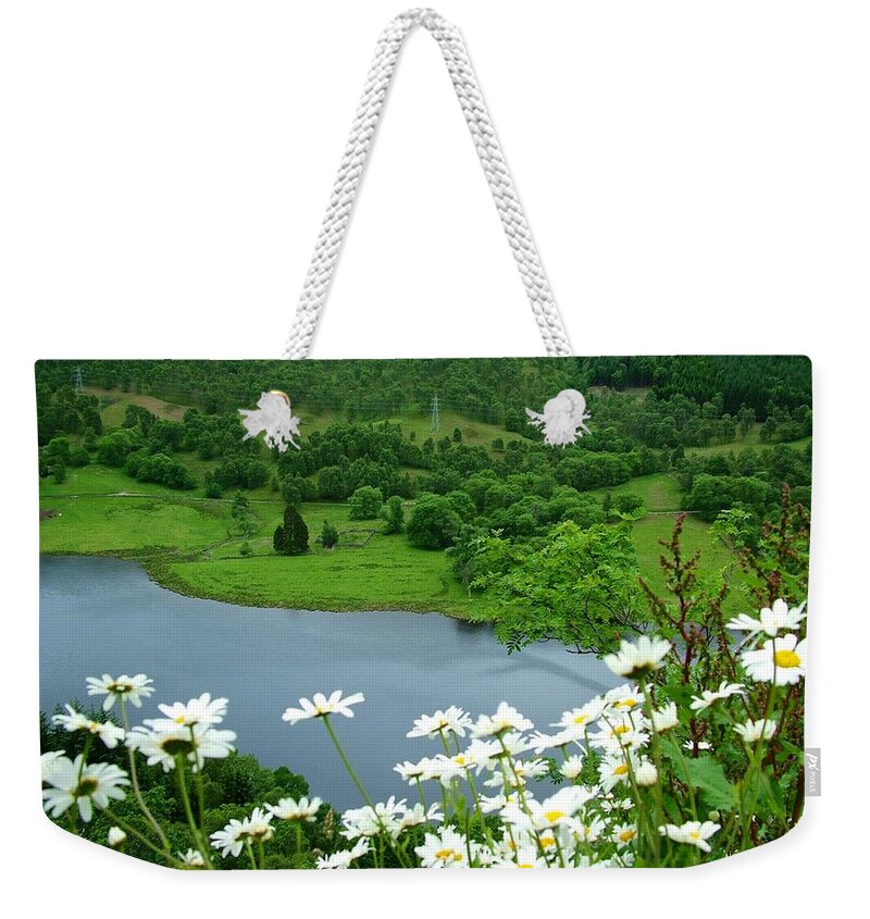 Queen's View Weekender Tote Bag featuring the photograph White Daisies at Queens View by Joan-Violet Stretch