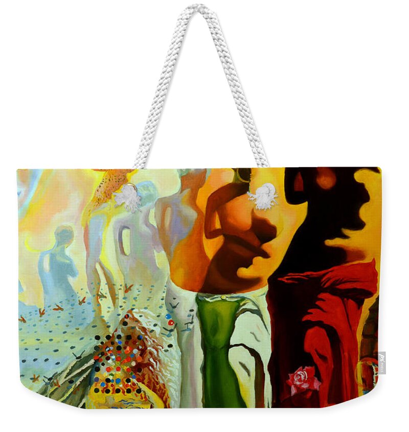Salvador Dali Weekender Tote Bag featuring the painting Dali Oil Painting Reproduction - The Hallucinogenic Toreador by Mona Edulesco