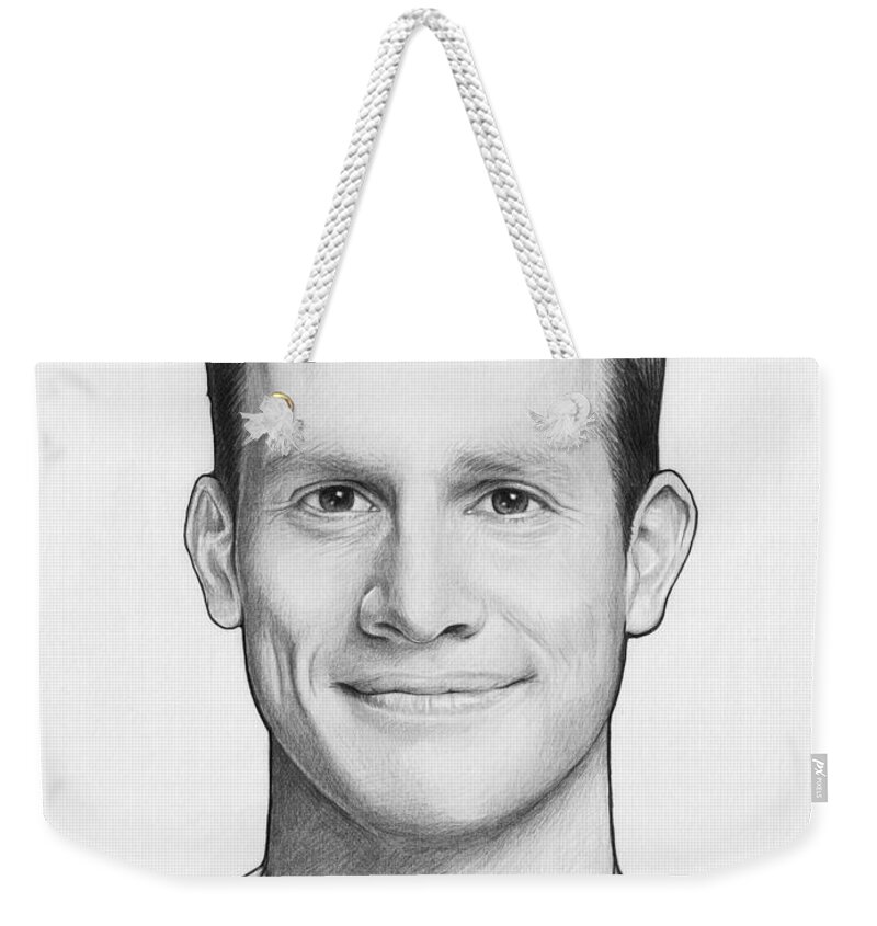 Graphite Pencil Weekender Tote Bag featuring the drawing Daniel Tosh by Olga Shvartsur