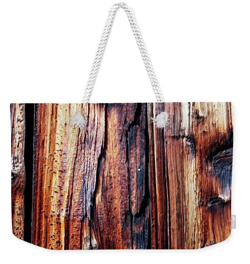 Wood Grain Weekender Tote Bag featuring the photograph Dark Stained wood grain by Janine Riley