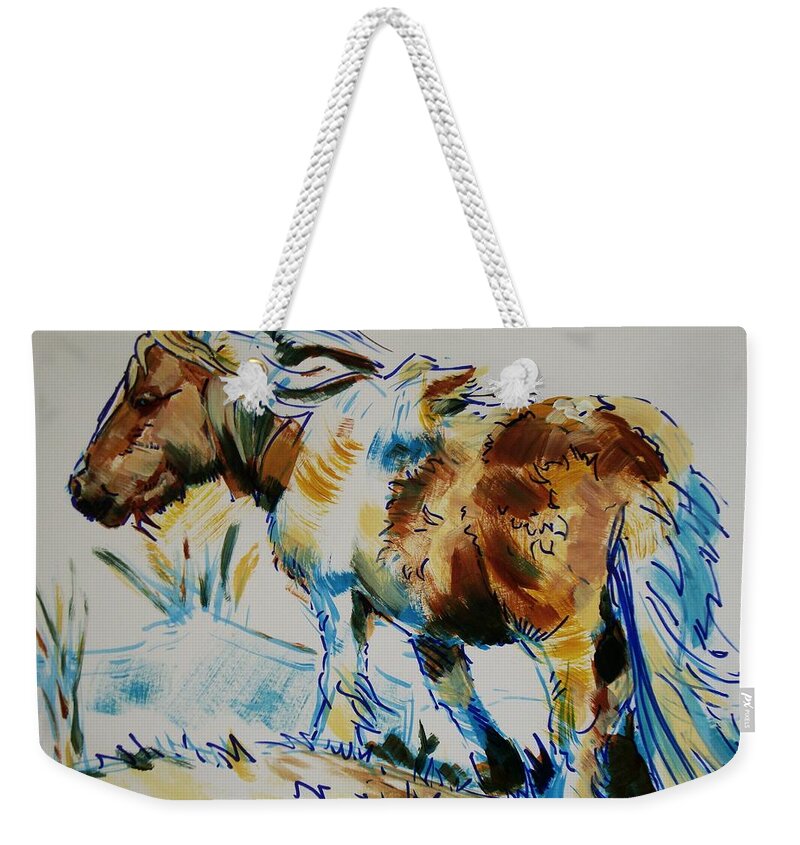 Dartmoor Weekender Tote Bag featuring the painting Dartmoor Pony by Mike Jory