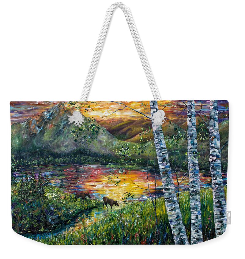 Palette Knife Art Weekender Tote Bag featuring the painting Dawn's early light by Lena Owens - OLena Art Vibrant Palette Knife and Graphic Design