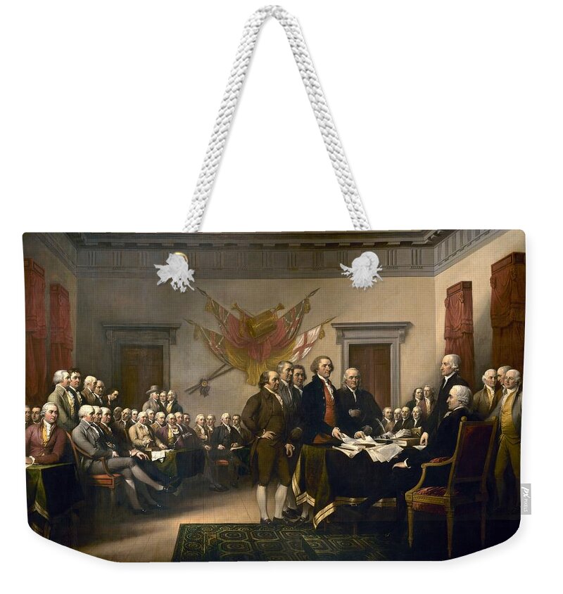 John Trumbull Weekender Tote Bag featuring the digital art Declaration of Independence by John Trumbull