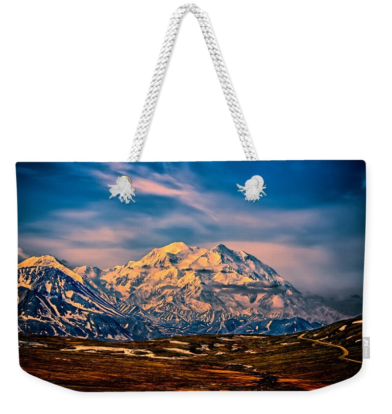 Alaska Weekender Tote Bag featuring the photograph Denali at Sunset by John Haldane