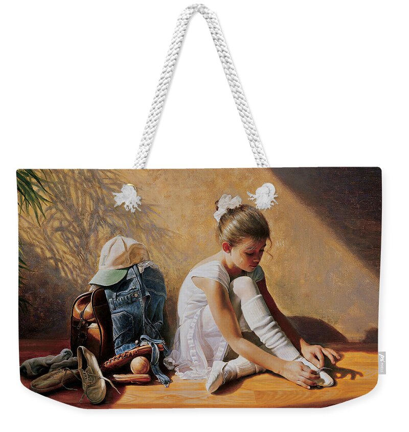 Sports Weekender Tote Bag featuring the painting Denim to Lace by Greg Olsen